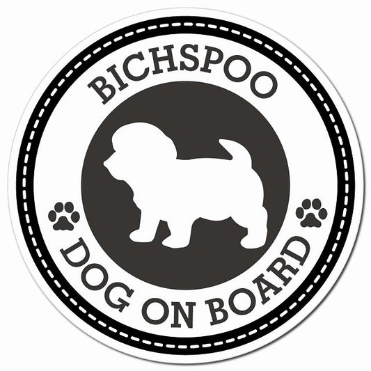 BICHSPOO ビションプー ブラック 肉球 Dog on board マグネット 車用 直径13cm 丸型 カーマグネット