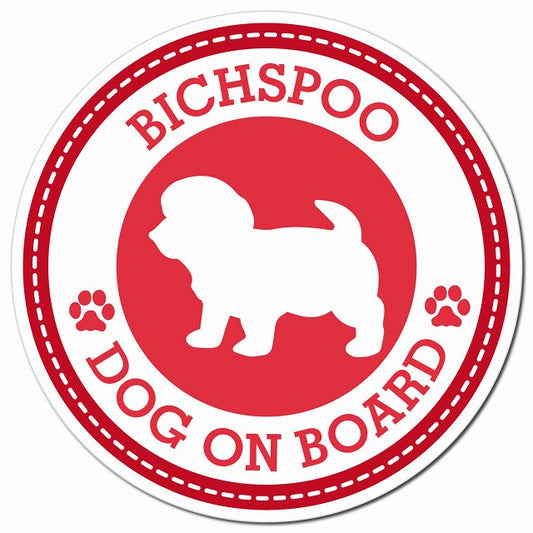 BICHSPOO ビションプー レッド 肉球 Dog on board マグネット 車用 直径13cm 丸型 カーマグネット