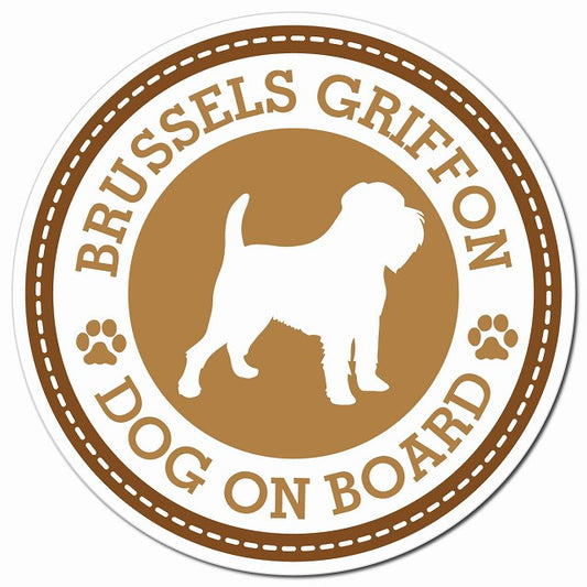 BRUSSELS GRIFFON ブリュッセル・グリフォン ブラウン 肉球 Dog on board マグネット 車用 直径13cm 丸型 カーマグネット