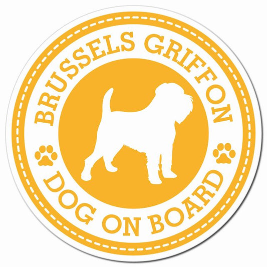 BRUSSELS GRIFFON ブリュッセル・グリフォン イエロー 肉球 Dog on board マグネット 車用 直径13cm 丸型 カーマグネット