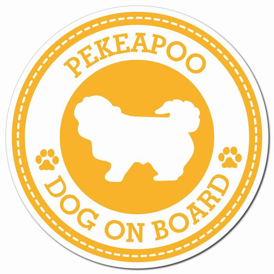 PEKEAPOO ペキプー イエロー 肉球 Dog on board マグネット 車用 直径13cm 丸型 カーマグネット