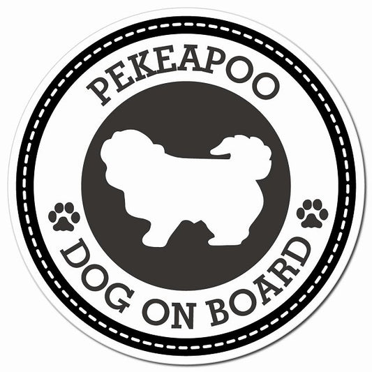 PEKEAPOO ペキプー ブラック 肉球 Dog on board マグネット 車用 直径13cm 丸型 カーマグネット