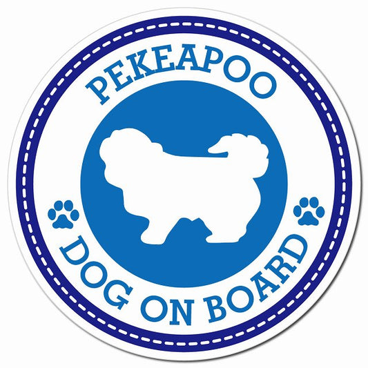 PEKEAPOO ペキプー ブルー 肉球 Dog on board マグネット 車用 直径13cm 丸型 カーマグネット