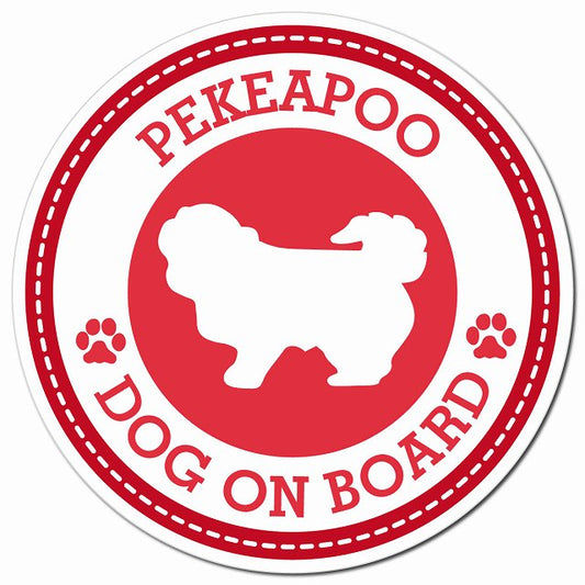 PEKEAPOO ペキプー レッド 肉球 Dog on board マグネット 車用 直径13cm 丸型 カーマグネット