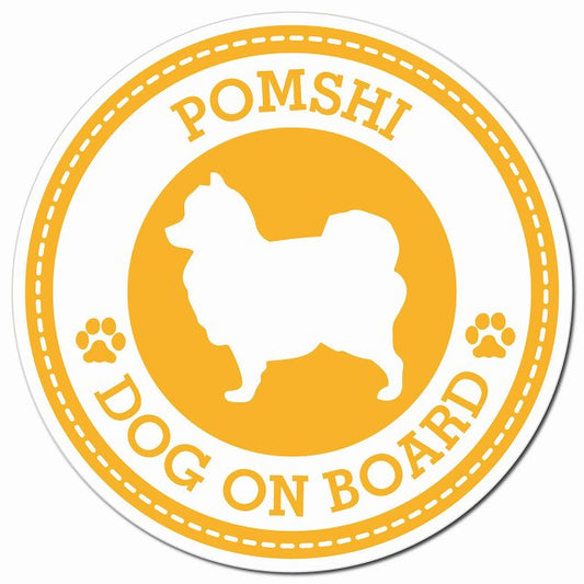 POMSHI ポメ柴 イエロー 肉球 Dog on board マグネット 車用 直径13cm 丸型 カーマグネット