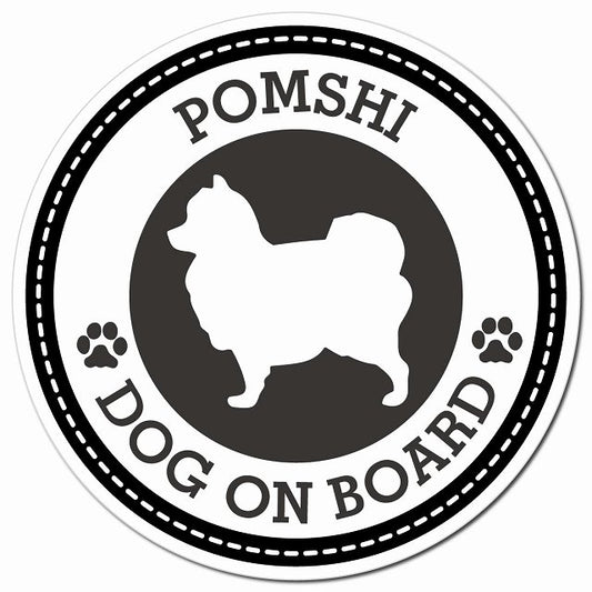 POMSHI ポメ柴 ブラック 肉球 Dog on board マグネット 車用 直径13cm 丸型 カーマグネット