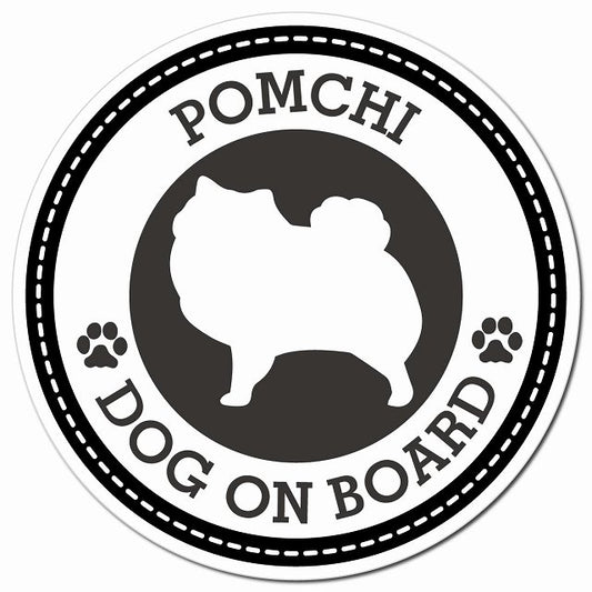 POMCHI ポメチワ ブラック 肉球 Dog on board マグネット 車用 直径13cm 丸型 カーマグネット