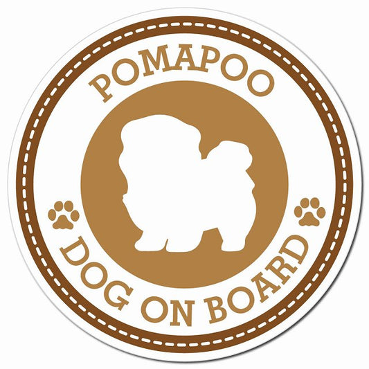 POMAPOO ポメプー ブラウン 肉球 Dog on board マグネット 車用 直径13cm 丸型 カーマグネット