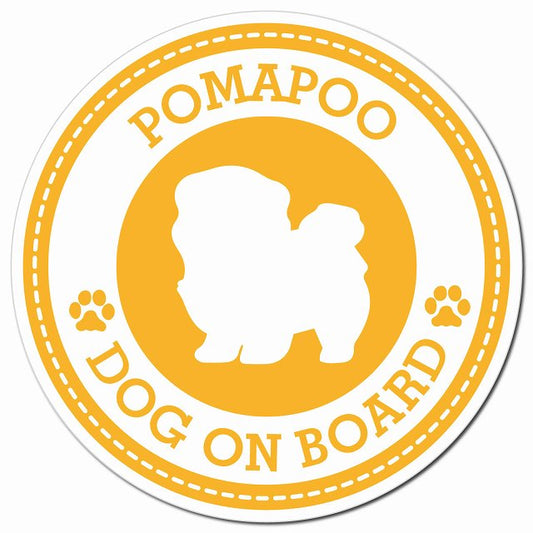 POMAPOO ポメプー イエロー 肉球 Dog on board マグネット 車用 直径13cm 丸型 カーマグネット