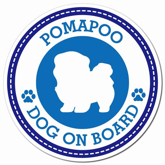 POMAPOO ポメプー ブルー 肉球 Dog on board マグネット 車用 直径13cm 丸型 カーマグネット