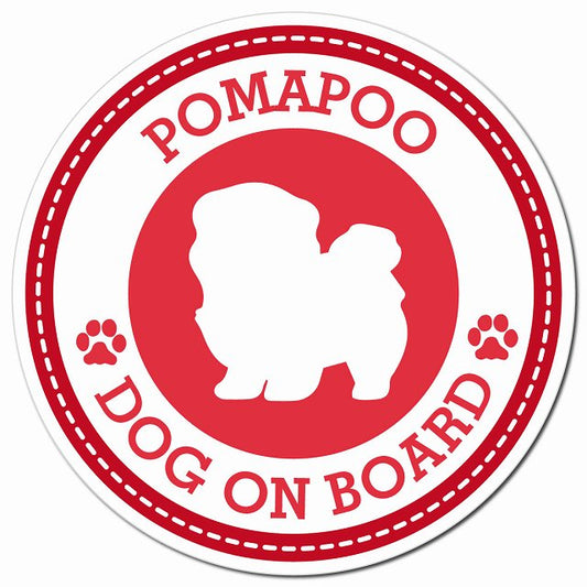 POMAPOO ポメプー レッド 肉球 Dog on board マグネット 車用 直径13cm 丸型 カーマグネット