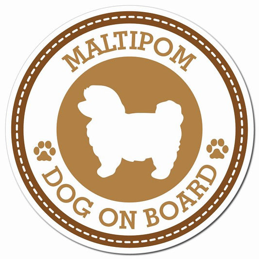 MALTIPOM ポメマル ブラウン 肉球 Dog on board マグネット 車用 直径13cm 丸型 カーマグネット