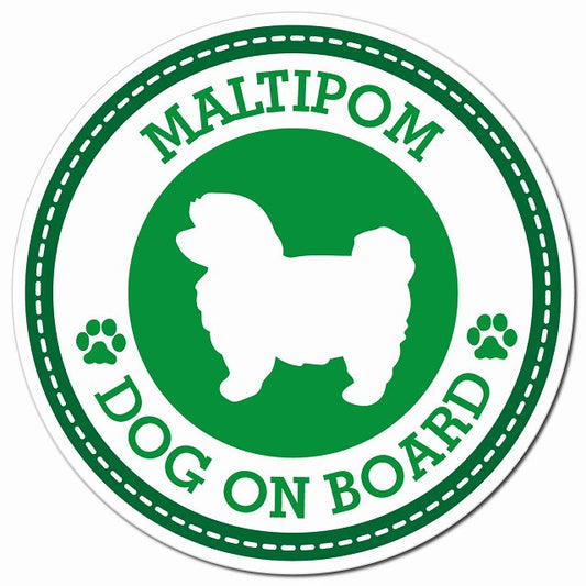 MALTIPOM ポメマル グリーン 肉球 Dog on board マグネット 車用 直径13cm 丸型 カーマグネット