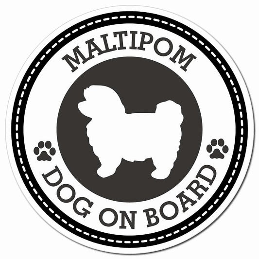 MALTIPOM ポメマル ブラック 肉球 Dog on board マグネット 車用 直径13cm 丸型 カーマグネット