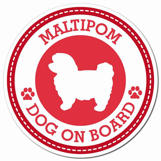 MALTIPOM ポメマル レッド 肉球 Dog on board マグネット 車用 直径13cm 丸型 カーマグネット