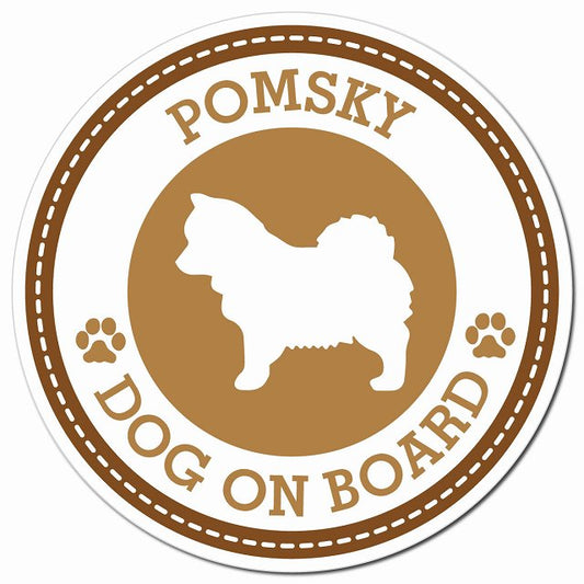 POMSKY ポンスキー ブラウン 肉球 Dog on board マグネット 車用 直径13cm 丸型 カーマグネット
