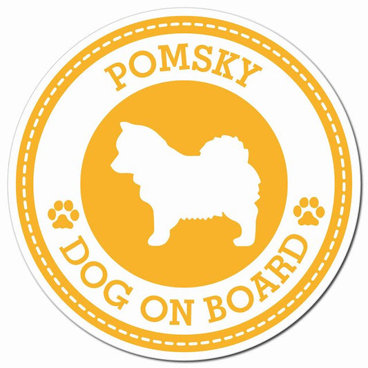 POMSKY ポンスキー イエロー 肉球 Dog on board マグネット 車用 直径13cm 丸型 カーマグネット