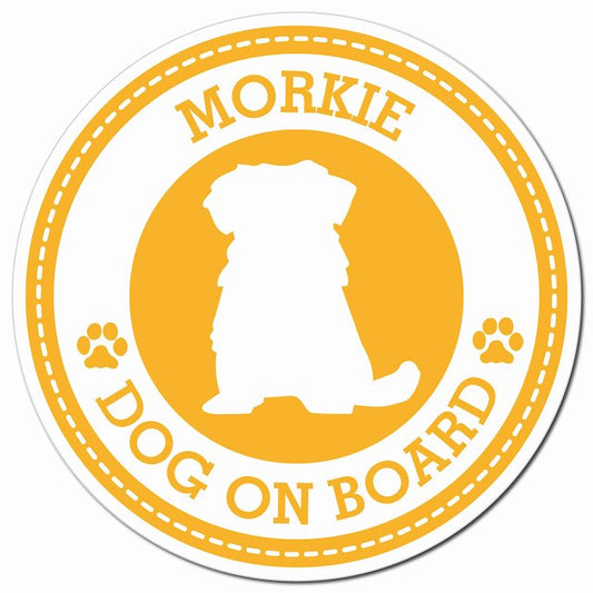 MORKIE マルーキー イエロー 肉球 Dog on board マグネット 車用 直径13cm 丸型 カーマグネット