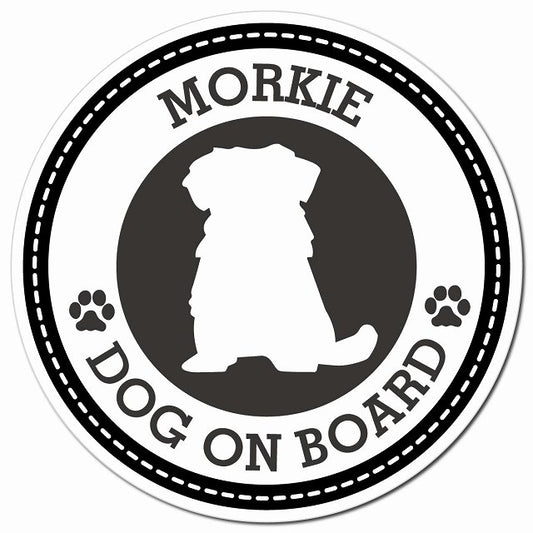 MORKIE マルーキー ブラック 肉球 Dog on board マグネット 車用 直径13cm 丸型 カーマグネット