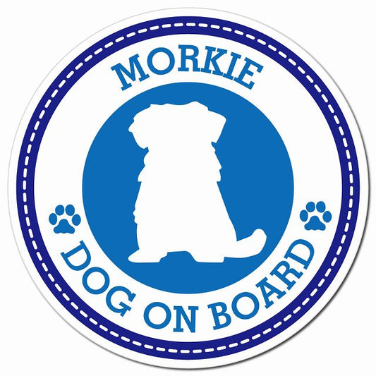 MORKIE マルーキー ブルー 肉球 Dog on board マグネット 車用 直径13cm 丸型 カーマグネット