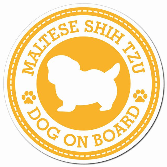 MALTESE SHIH TZU マルシーズー イエロー 肉球 Dog on board マグネット 車用 直径13cm 丸型 カーマグネット