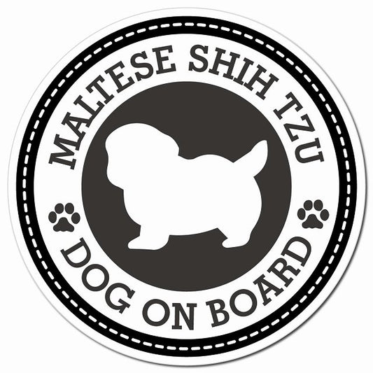 MALTESE SHIH TZU マルシーズー ブラック 肉球 Dog on board マグネット 車用 直径13cm 丸型 カーマグネット