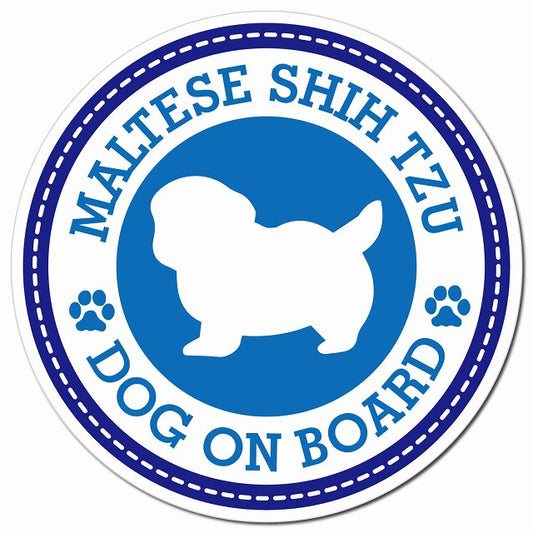 MALTESE SHIH TZU マルシーズー ブルー 肉球 Dog on board マグネット 車用 直径13cm 丸型 カーマグネット