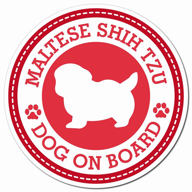 MALTESE SHIH TZU マルシーズー レッド 肉球 Dog on board マグネット 車用 直径13cm 丸型 カーマグネット