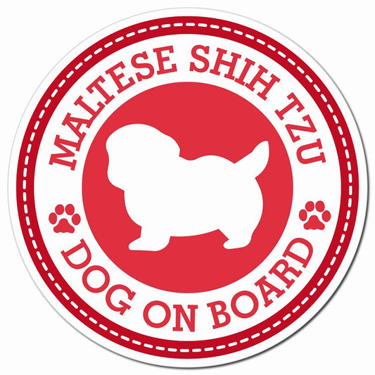 MALTESE SHIH TZU マルシーズー レッド 肉球 Dog on board マグネット 車用 直径13cm 丸型 カーマグネット