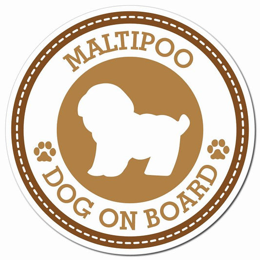 MALTIPOO マルプー ブラウン 肉球 Dog on board マグネット 車用 直径13cm 丸型 カーマグネット