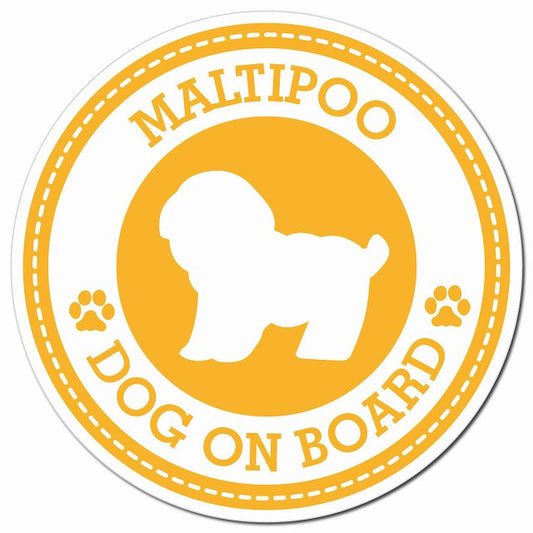 MALTIPOO マルプー イエロー 肉球 Dog on board マグネット 車用 直径13cm 丸型 カーマグネット