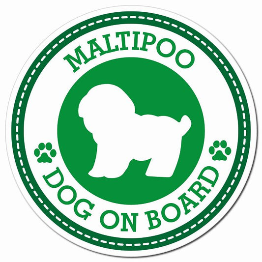 MALTIPOO マルプー グリーン 肉球 Dog on board マグネット 車用 直径13cm 丸型 カーマグネット