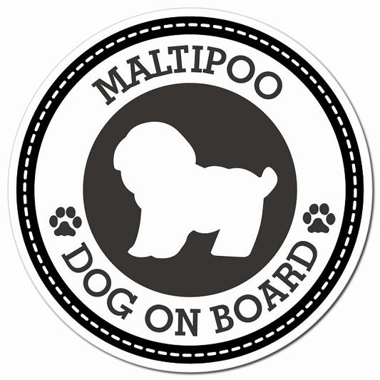 MALTIPOO マルプー ブラック 肉球 Dog on board マグネット 車用 直径13cm 丸型 カーマグネット