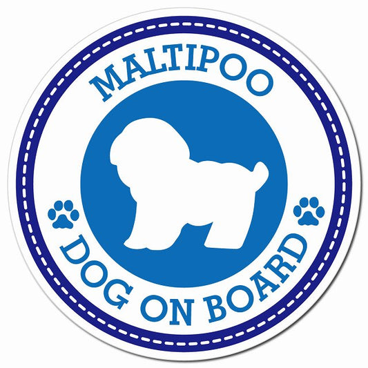 MALTIPOO マルプー ブルー 肉球 Dog on board マグネット 車用 直径13cm 丸型 カーマグネット