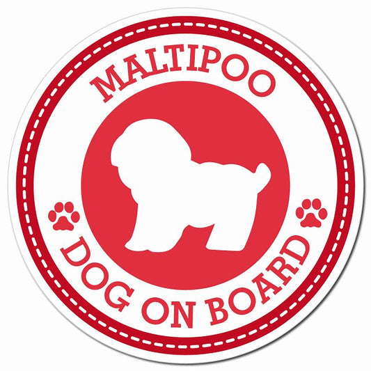 MALTIPOO マルプー レッド 肉球 Dog on board マグネット 車用 直径13cm 丸型 カーマグネット