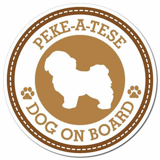 PEKE-A-TESE マルペキ ブラウン 肉球 Dog on board マグネット 車用 直径13cm 丸型 カーマグネット