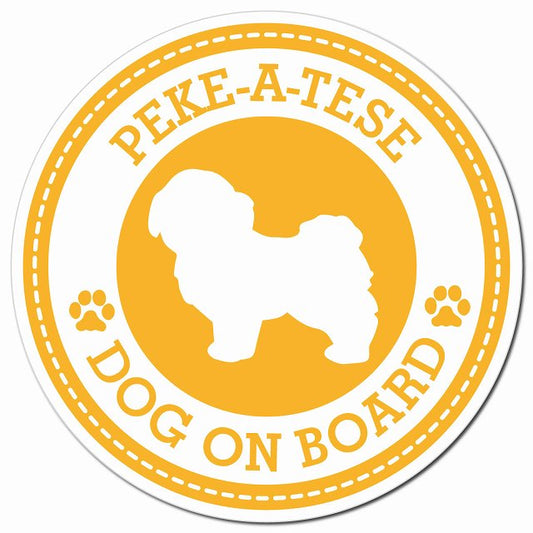 PEKE-A-TESE マルペキ イエロー 肉球 Dog on board マグネット 車用 直径13cm 丸型 カーマグネット