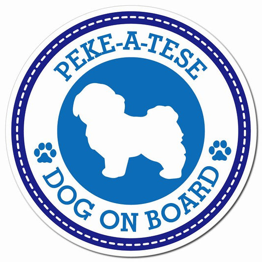 PEKE-A-TESE マルペキ ブルー 肉球 Dog on board マグネット 車用 直径13cm 丸型 カーマグネット