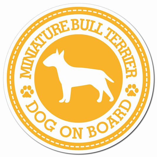 MINIATURE BULL TERRIER ミニチュアブルテリア イエロー 肉球 Dog on board マグネット 車用 直径13cm 丸型 カーマグネット
