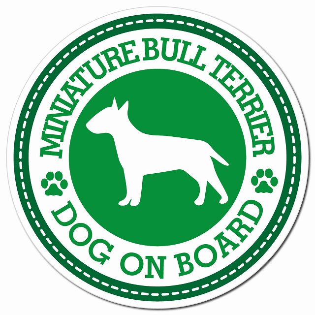 MINIATURE BULL TERRIER ミニチュアブルテリア グリーン 肉球 Dog on board マグネット 車用 直径13cm 丸型 カーマグネット