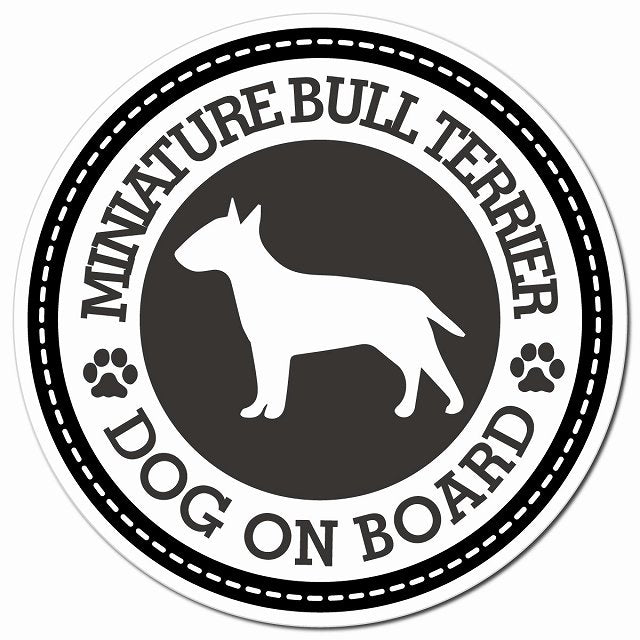 MINIATURE BULL TERRIER ミニチュアブルテリア ブラック 肉球 Dog on board マグネット 車用 直径13cm 丸型 カーマグネット