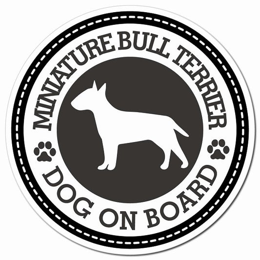 MINIATURE BULL TERRIER ミニチュアブルテリア ブラック 肉球 Dog on board マグネット 車用 直径13cm 丸型 カーマグネット