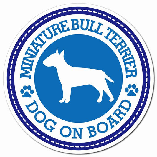 MINIATURE BULL TERRIER ミニチュアブルテリア ブルー 肉球 Dog on board マグネット 車用 直径13cm 丸型 カーマグネット