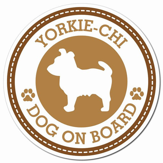 YORKIE-CHI ヨーチー ブラウン 肉球 Dog on board マグネット 車用 直径13cm 丸型 カーマグネット