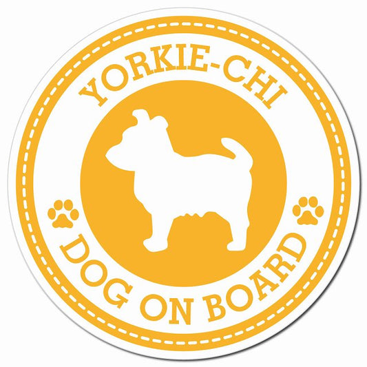 YORKIE-CHI ヨーチー イエロー 肉球 Dog on board マグネット 車用 直径13cm 丸型 カーマグネット