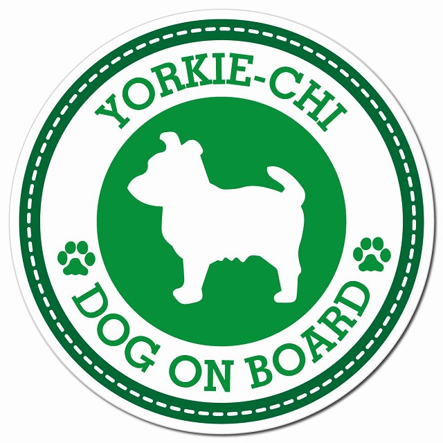 YORKIE-CHI ヨーチー グリーン 肉球 Dog on board マグネット 車用 直径13cm 丸型 カーマグネット