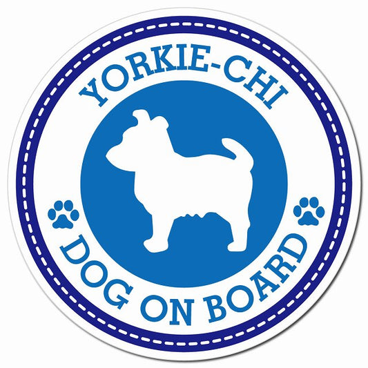 YORKIE-CHI ヨーチー ブルー 肉球 Dog on board マグネット 車用 直径13cm 丸型 カーマグネット