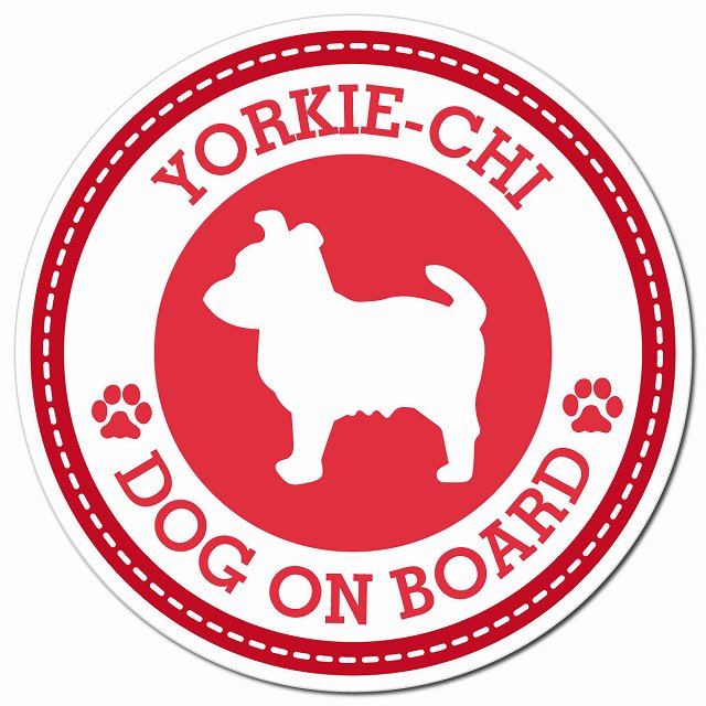 YORKIE-CHI ヨーチー レッド 肉球 Dog on board マグネット 車用 直径13cm 丸型 カーマグネット
