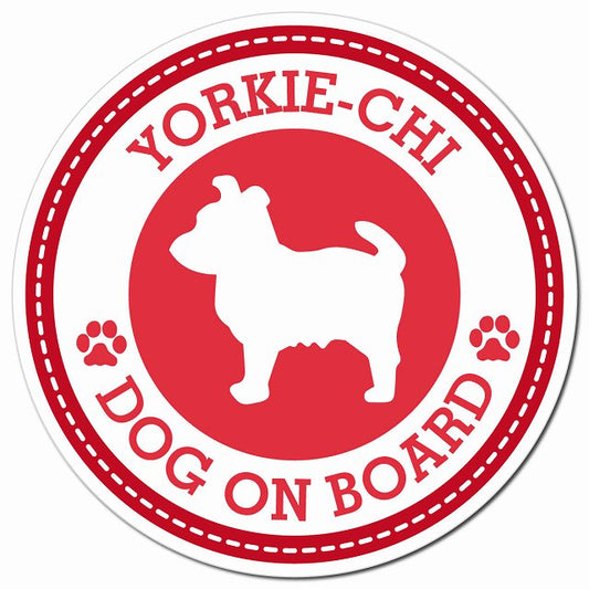 YORKIE-CHI ヨーチー レッド 肉球 Dog on board マグネット 車用 直径13cm 丸型 カーマグネット