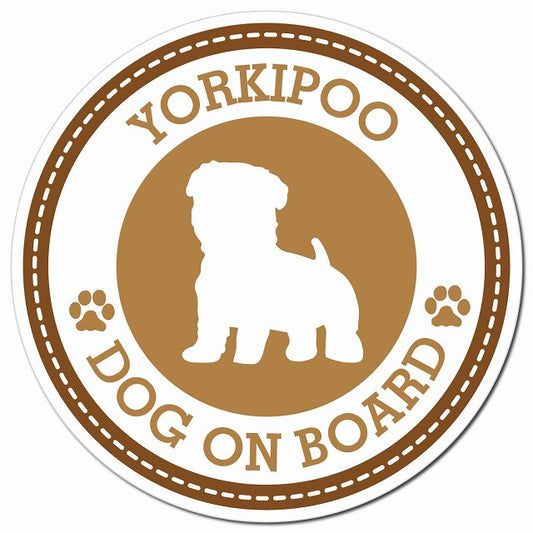 YORKIPOO ヨープー ブラウン 肉球 Dog on board マグネット 車用 直径13cm 丸型 カーマグネット